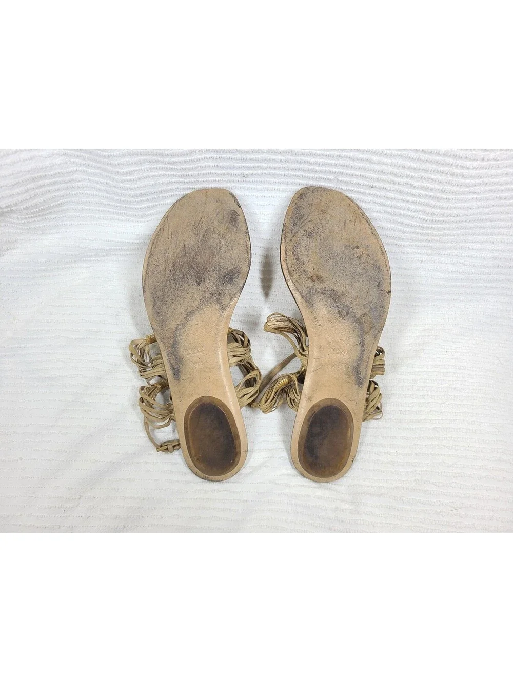 Gucci Suede Rattan Sandals Wrapped Gold Ankle Buckle 39.5 9.5 AsIs Worn